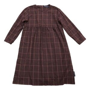 Tiny Cottons A Line Dress Girls 6y Brown Grid Stripe Boho Indie School